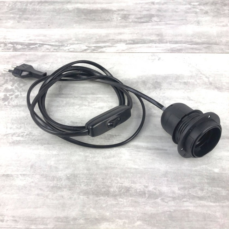 Câble électrique Noir avec Douille E27 et interrupteur, Cordon long. 2 m, pour la réalisation d'une lampe