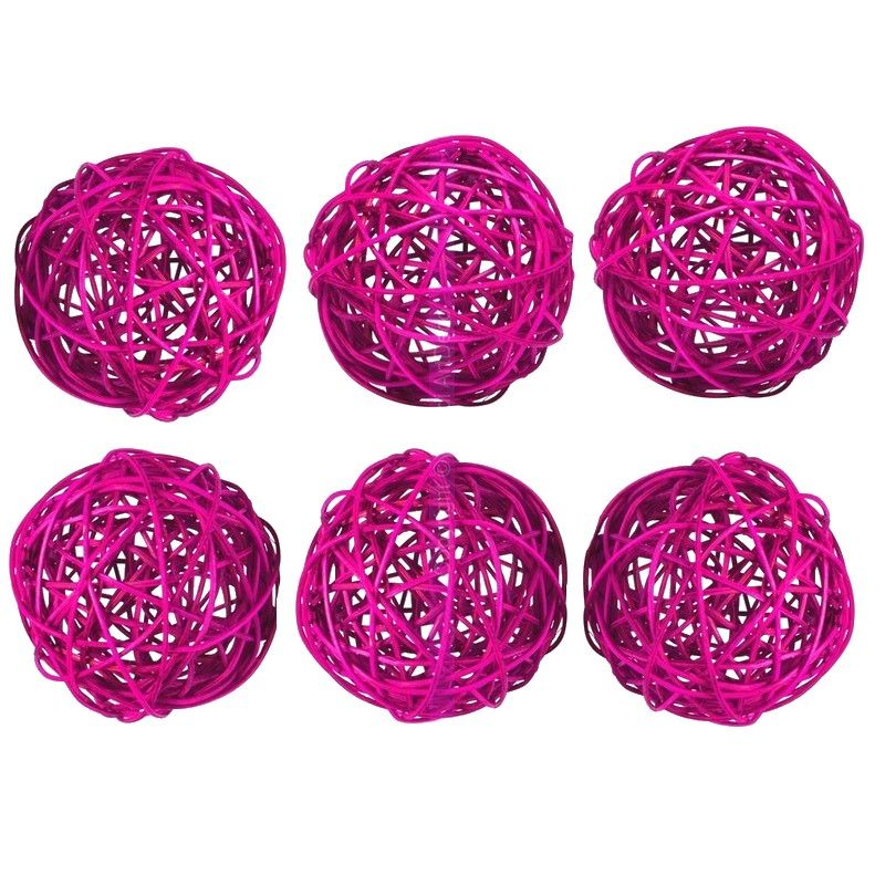 Beutel mit 6 Rattankugeln in Fuchsia , Durchmesser 6 cm, für eine festliche Dekoration