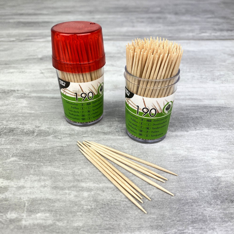 Lot de 380 Cure-dents en bois, long. 6,5 cm, diam 2 mm, piques apéritif