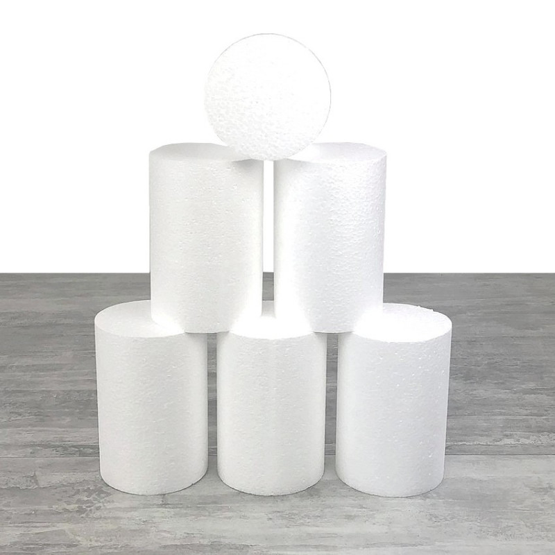 6 kleine Styroporzylinder Durchmesser 10 x Höhe 15 cm, weiße Styropor-Säule zur Anzeige