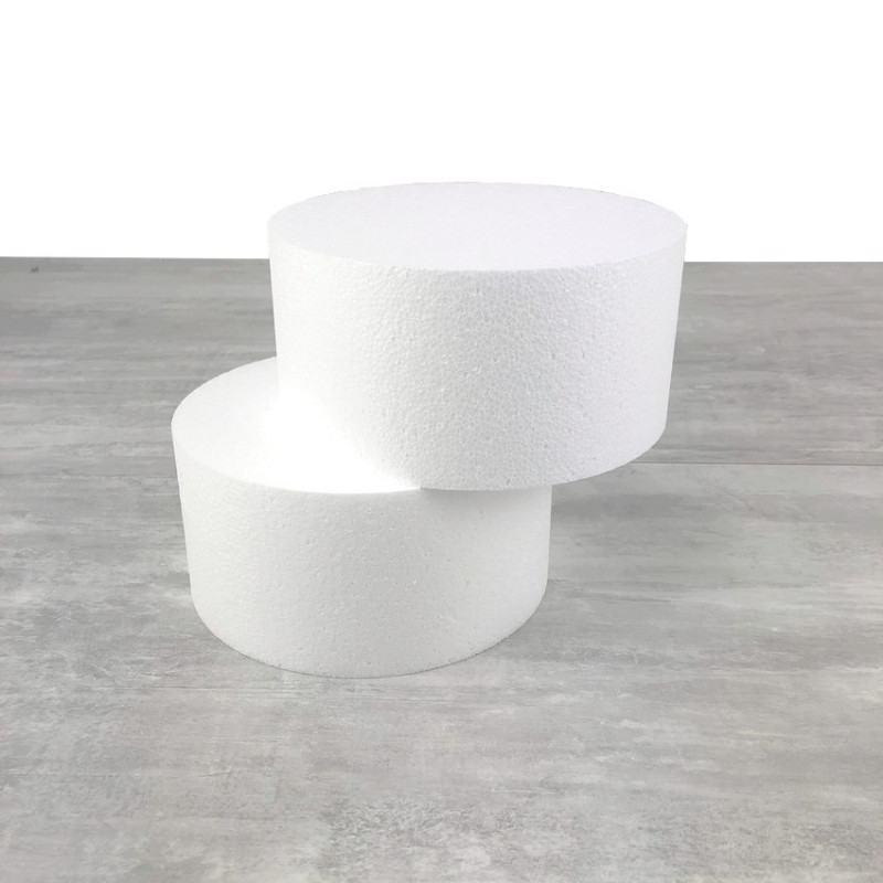 2 Styropor Scheiben Durchmesser 15 x Höhe 10 cm, weiße Styropor Dummies