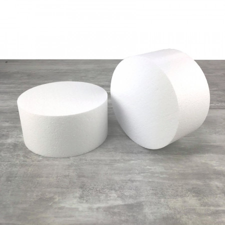 2 Styropor Scheiben Durchmesser 15 x Höhe 10 cm, weiße Styropor Dummies