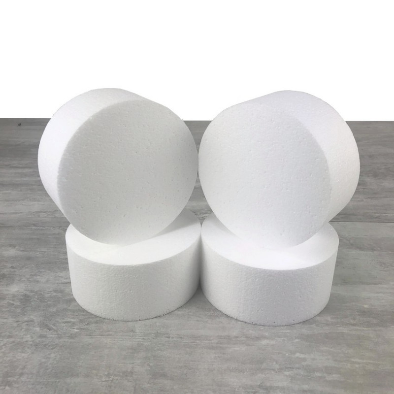 Lot de 4 Disques en polystyrène Haut. 7 cm, Diamètre 15 cm, Dummies en Styropor blanc, à décorer