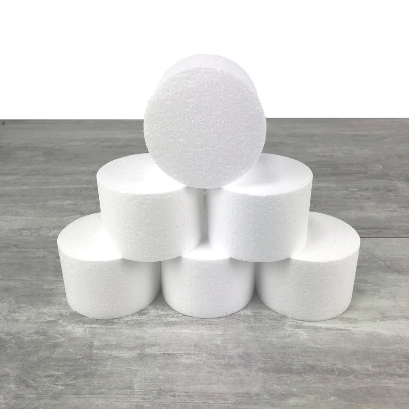 6 polystyrene Disks diameter 15cm x height 7cm, White Styropor Dummies