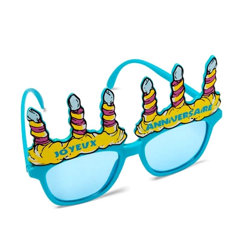Lunettes de déguisement Joyeux Anniversaire Bleu, avec Bougies décoratives et verres teintés, Haut. 12cm, Larg. 15cm, Long. 13cm