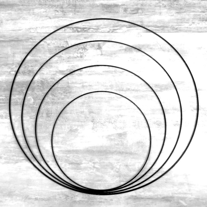 Set aus 4 grosse schwarze Drahtringen Durchmesser 30 cm bis 60 cm für Lampenschirm, Epoxidringe für Traumenfänger