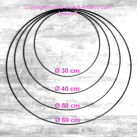 Set aus 4 grosse schwarze Drahtringen Durchmesser 30 cm bis 60 cm für Lampenschirm, Epoxidringe für Traumenfänger