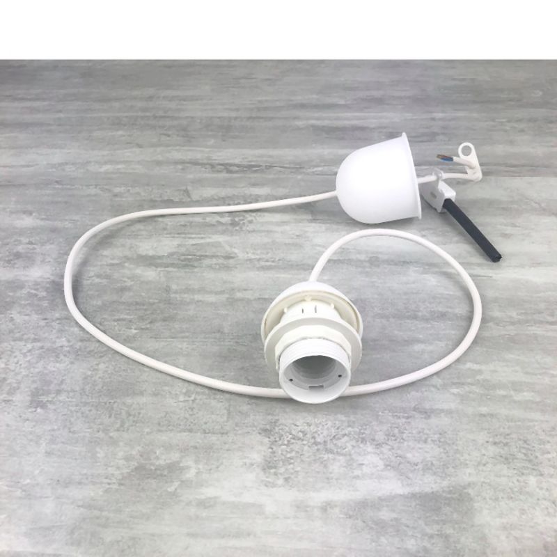 Weißes Elektrokabel mit E27-Fassung, für Lampenaufhängung, 1 m langes Kabel, mit Sockelabdeckung