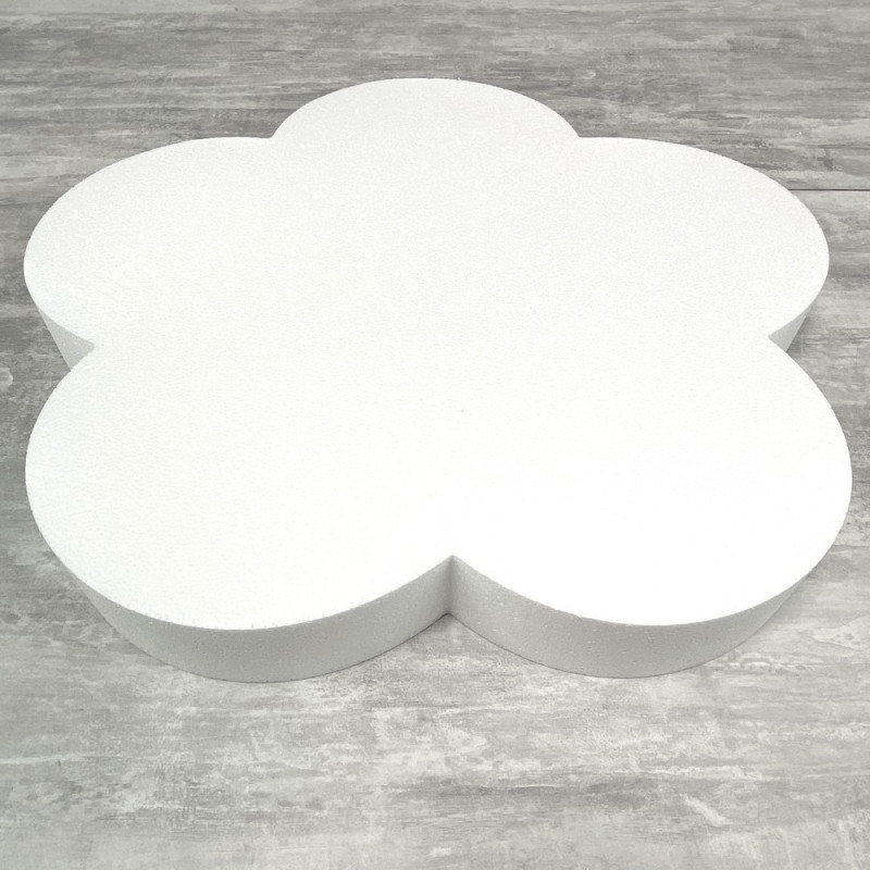 Grand Socle plat Fleur 2D en polystyrène blanc, Diamètre 60 cm x Epais. 7cm, Support pour centre de table