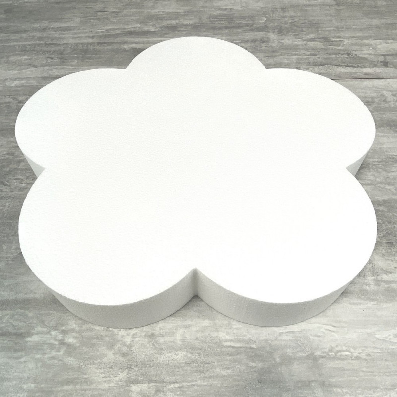 Grand Socle plat Fleur 2D en polystyrène blanc, Diamètre 50 cm x Epais. 7cm, Support pour centre de table