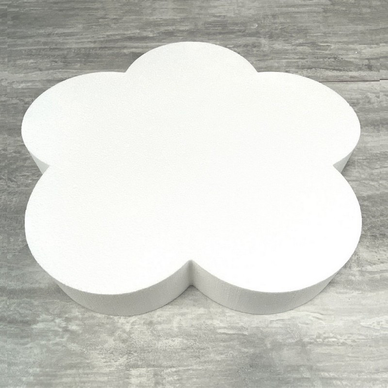 Grand Socle plat Fleur 2D en polystyrène blanc, Diamètre 45 cm x Epais. 7cm, Support pour centre de table