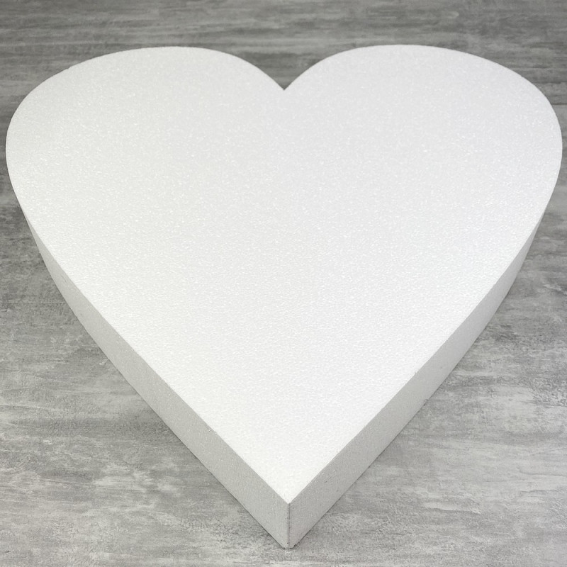 Grand Socle plat Coeur 2D de 50 cm en polystyrène blanc, Largeur 50cm x Epais. 7cm, 28 kg/ m3, pour centre de table