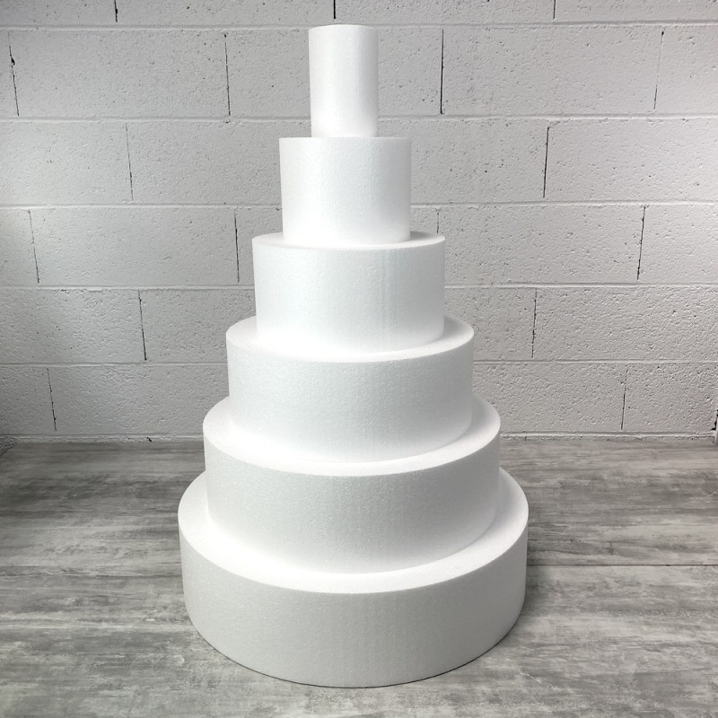 Pièce montée Wedding Cake, Haut. 90 cm, Base Ø 60 cm à 10 cm, 6 disques de 15 cm de haut en Polystyrène
