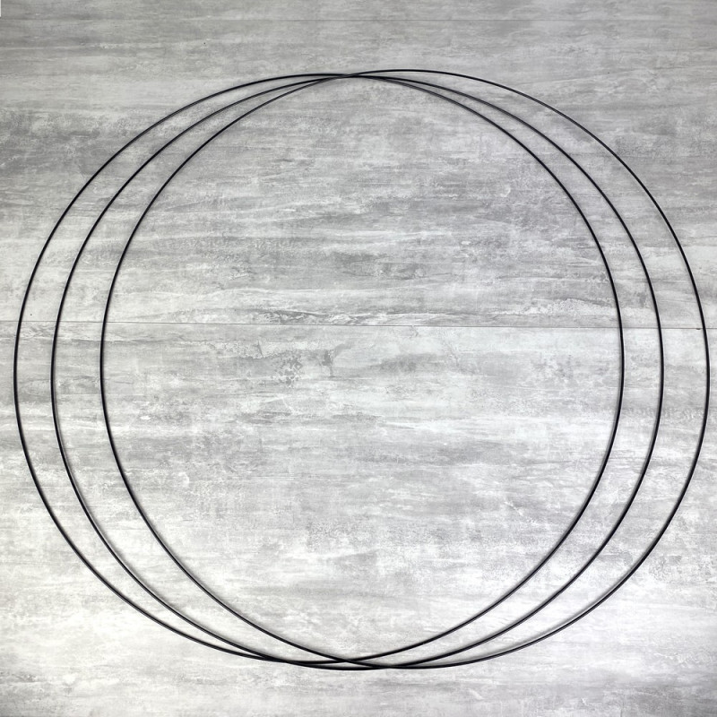 Gros lot de 3 Grands Cercles XXL métalliques noir, diam. 100 cm pour abat-jour, Anneaux epoxy Attrape rêves