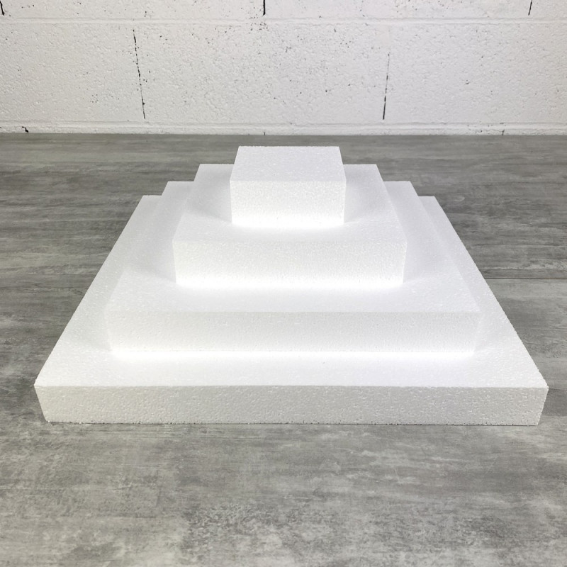Pièce montée Carrée en polystyrène de 16 cm de haut, Base Coté 40cm à 10cm, 4 socles de 4cm de haut