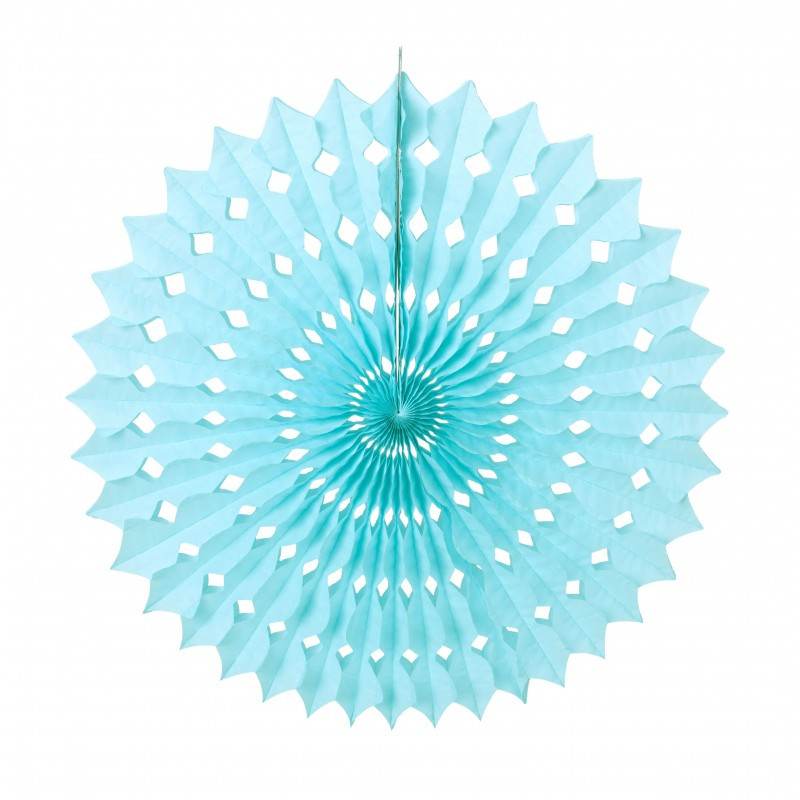 Grand Éventail alvéolé couleur Bleu Dragée, dim.53 cm, Papier de Soie à suspendre