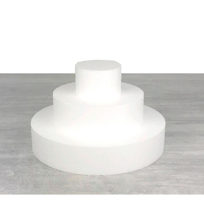 Petite Pièce montée en polystyrène, Base Ø 35cm à 15cm, 3 disques de 7cm de haut, Hauteur 21cm