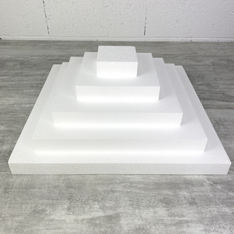Pièce montée Carrée en polystyrène, haut. 20 cm, Base Coté 50cm à 10cm, 5 socles haut. 4 cm