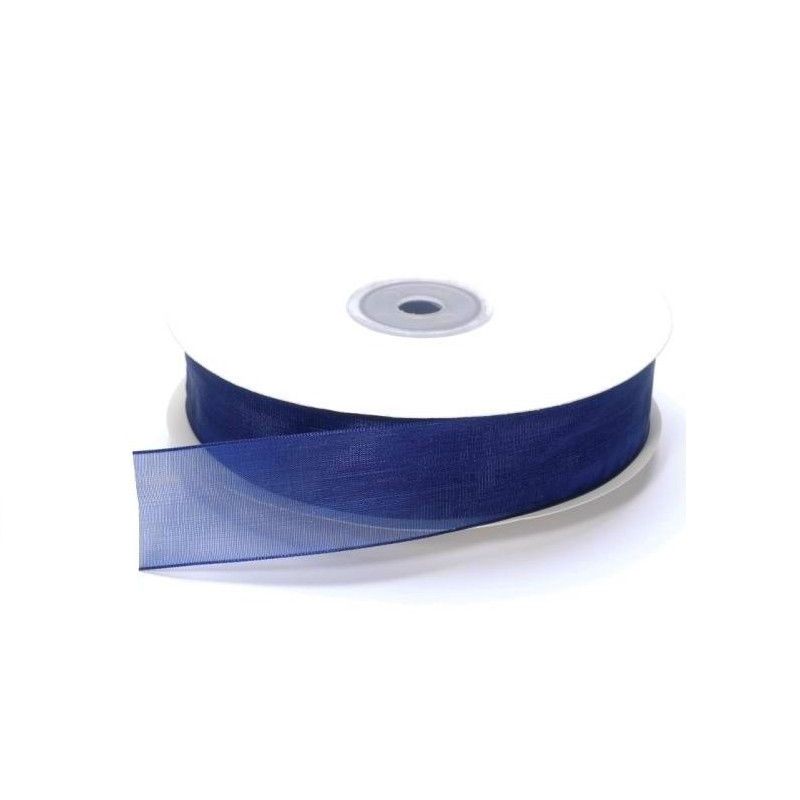 Ruban Organza Bleu, bordure brodée, largeur 25 mm, longueur 38 m, rouleau décoratif
