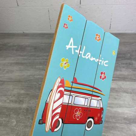 Panneau en MDF, Fond turquoise, Surf Spot Atlantic, 20 x 40 x 1 cm, Van hawaïen, décoration maritime et estivale