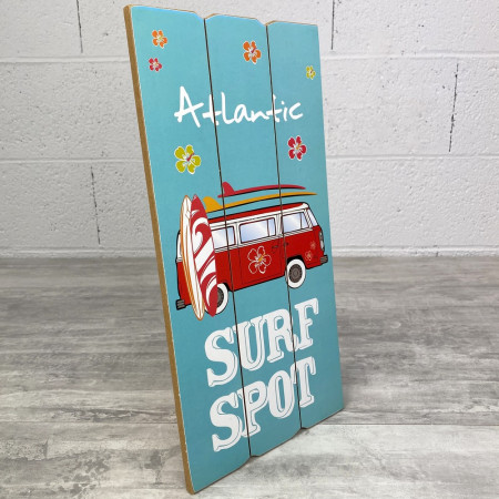 Panneau en MDF, Fond turquoise, Surf Spot Atlantic, 20 x 40 x 1 cm, Van hawaïen, décoration maritime et estivale