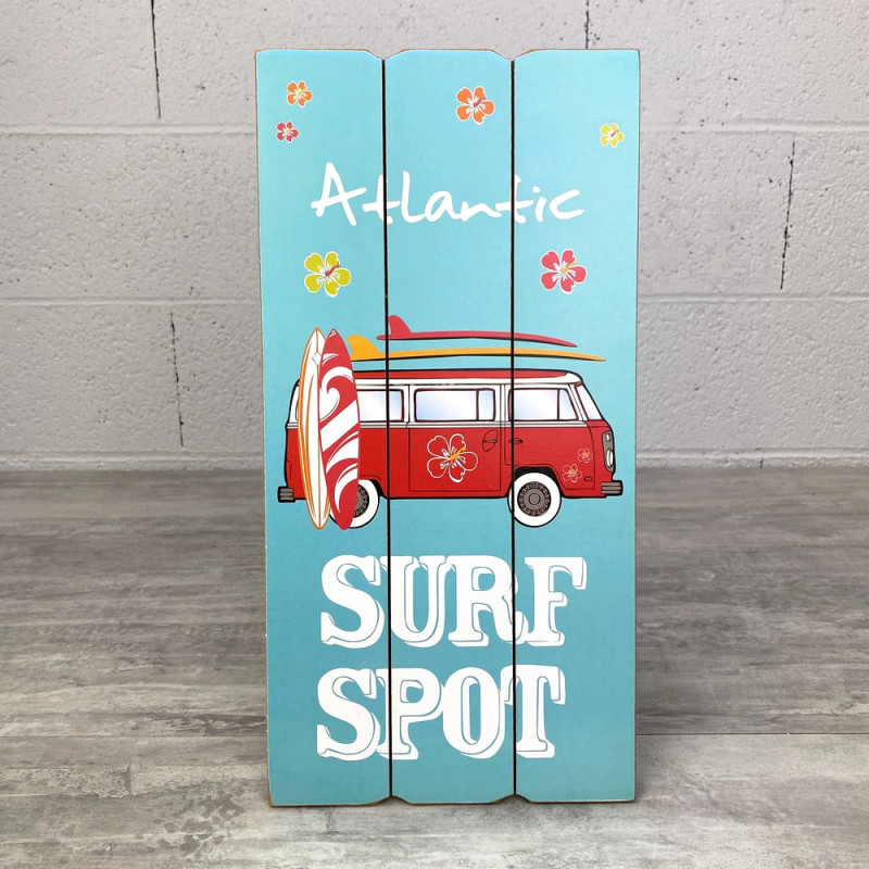 Panneau en MDF, Fond turquoise, Surf Spot Atlantic , 20 x 40 x 1 cm, Van hawaïen, décoration maritime et estivale