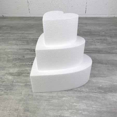 Petite Pièce montée Coeur en polystyrène Hauteur 21cm, Base 20cm à 10cm, 3 socles Styro de 7cm de haut, haute densité
