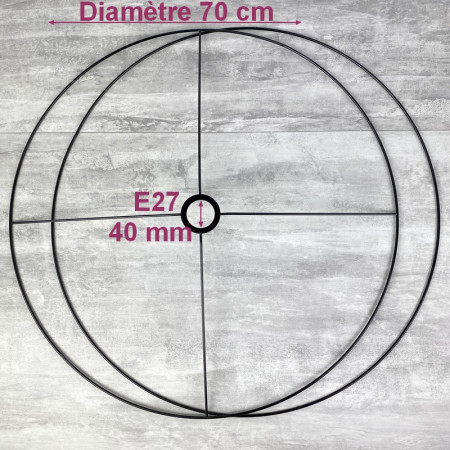 Schwarzer Lampenschirm-Ring Set Durchm. 70cm , Ringe in schwarze Epoxidfarbe, Rahmen für Lampenfassung 40mm E27