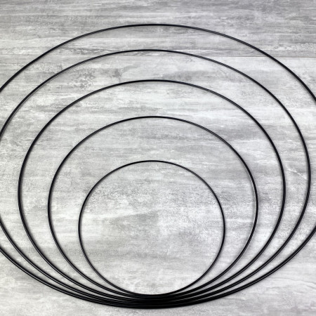 Lot 5 Cercles métal Noir Ø 20 cm à 60 cm, Anneaux en Epoxy noir pour Attrape rêves, abat-jour