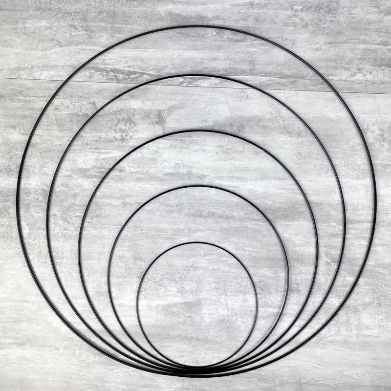 Set aus 5 grosse schwarze Drahtringen Durchmesser 20 cm bis 60 cm für Lampenschirm, Epoxidringe für Traumenfänger