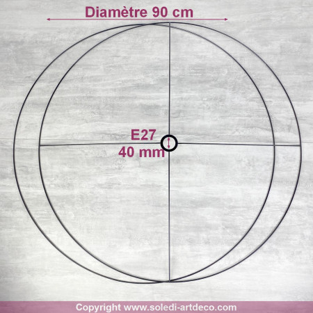 Grand Set d'Ossature Noir diam. 90 cm pour suspension ou abat-jour, anneaux ronds en Epoxy, pour douille diam 40mm, E27