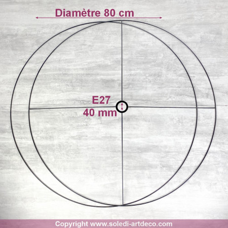 Grand Set d'Ossature Noir diam. 80 cm pour suspension ou abat-jour, anneaux ronds en Epoxy, pour douille diam 40mm, E27