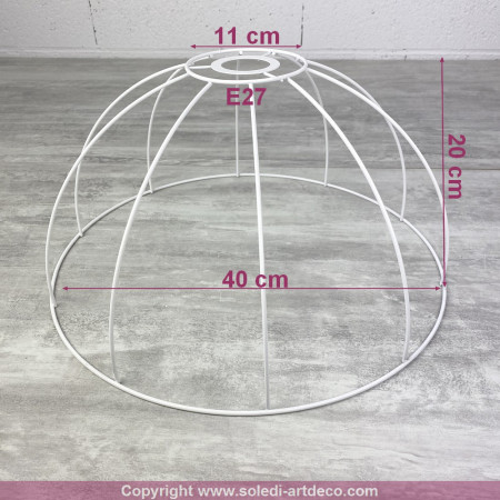 Carcasse suspension Cloche 40 cm, abat-jour Armature Dôme 10 branches en epoxy anticorrosion, pour E27