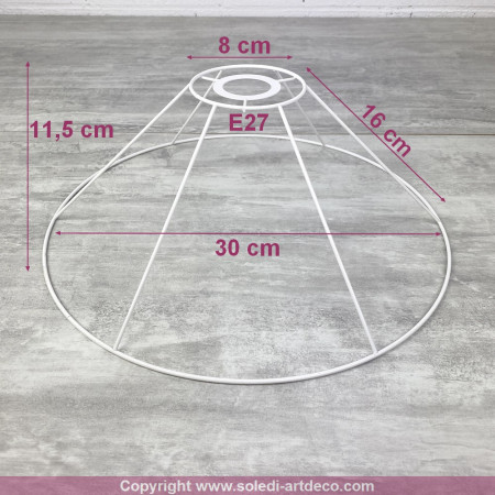 Carcasse suspension Conique 30 cm, Armature plafonnier 6 branches en epoxy anticorrosion, pour E27