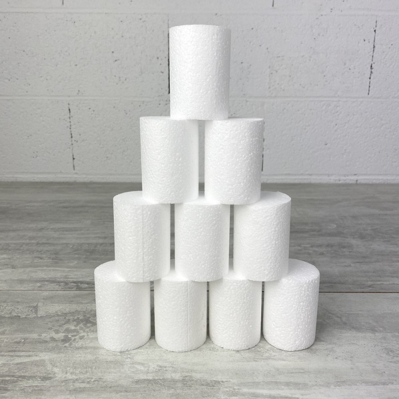 Lot de 10 petits cylindres en polystyrène, haut. 7 cm, diam. 5 cm, Dummies en Styropor blanc, à décorer