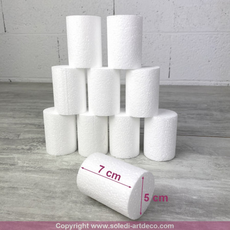Lot de 10 petits cylindres en polystyrène, haut. 7 cm, diam. 5 cm, Dummies en Styropor blanc, à décorer