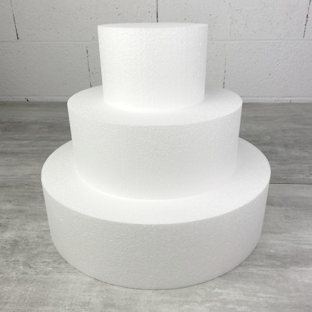 Polystyrene Disk Shape Dummy Cake Height 30 cm, Base Ø 35cm to 15cm, 3 discs of 10cm high