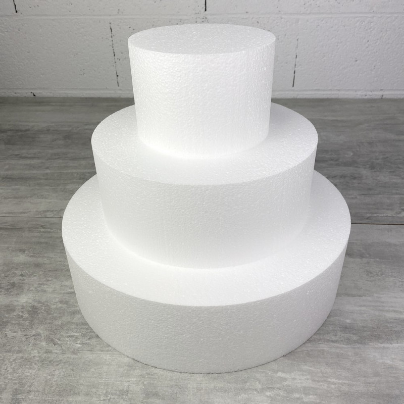 Petite Pièce montée en polystyrène Hauteur 30 cm, Base Ø 35 cm à 15 cm, 3 disques de 10cm de haut