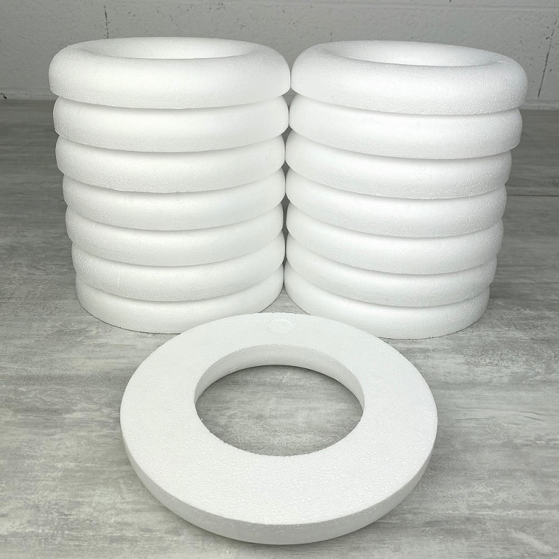 Lot de 15 Demi Anneaux de 20 cm en Polystyrène, Couronne à dos plat, haute densité