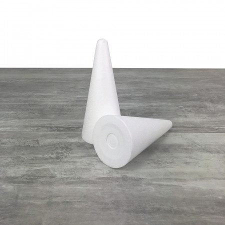 Lot de 2 cônes en polystyrène de 20 cm de haut, Styropor blanc, Diamètre de la base 9 cm