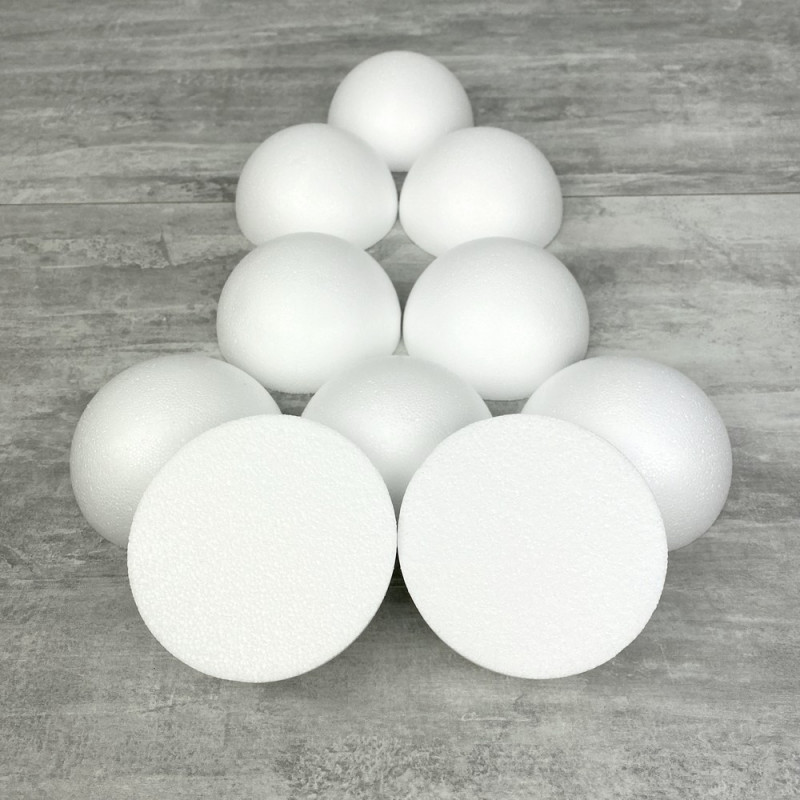 Lot de 10 Demi-Sphères de 8 cm de diamètre, Dômes pleins en polystyrène de 4cm de haut
