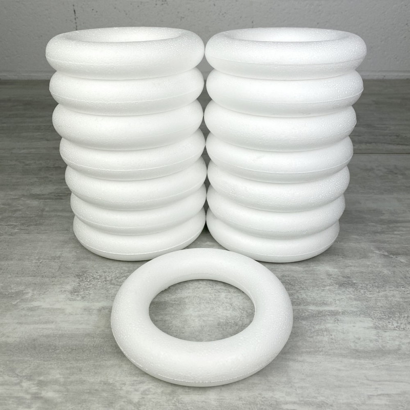 Gros lot de 15 Anneaux polystyrène diam. 15 cm, Couronnes Styro plein, bouées haute densité