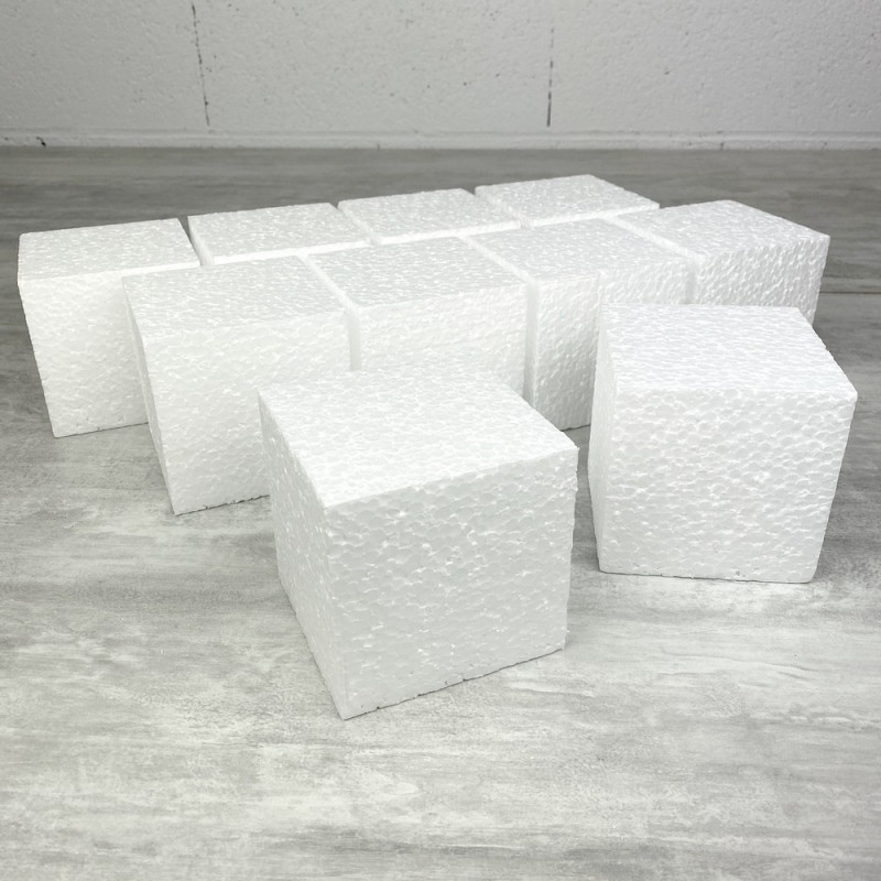Lot de 10 cubes en polystyrène, 10 cm, Blocs en Styropor blanc à décorer