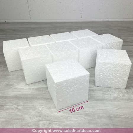 Lot de 10 cubes en polystyrène, 10 cm, Blocs en Styropor blanc à décorer
