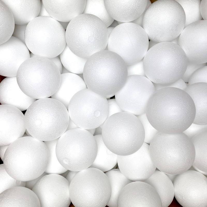 Gros Lot de 100 boules pleines, Diam. 7 cm en polystyrène, Sphères Styropor blanc densité pro