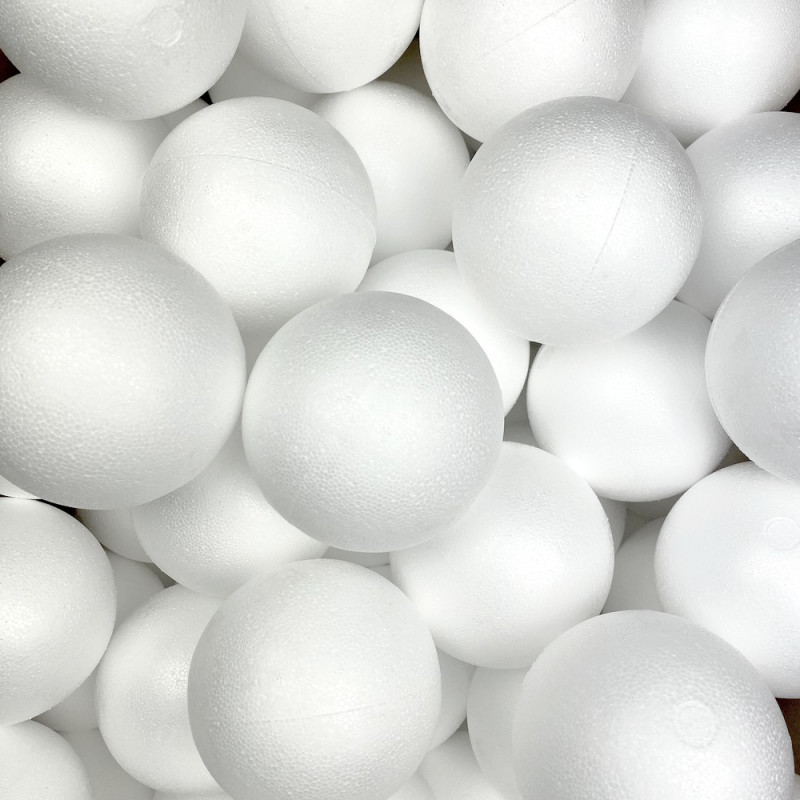 Gros lot de 50 boules pleines en polystyrène diamètre 12 cm, Styropor blanc densité professionnelle