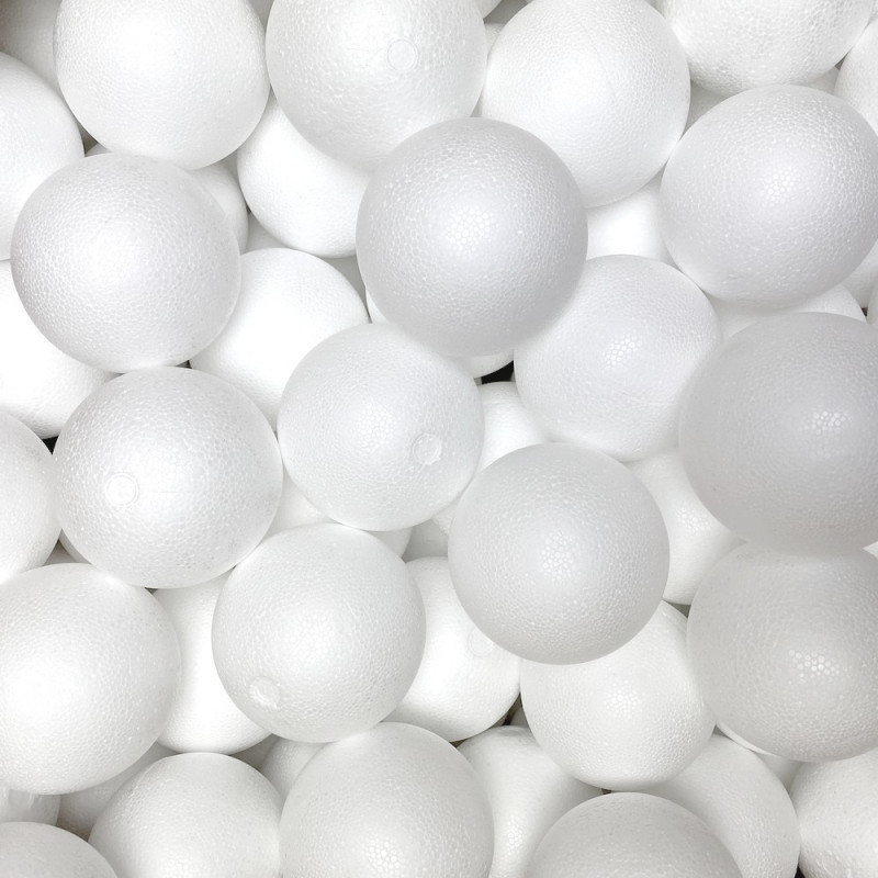 Gros Lot de 100 boules pleines Diam. 8 cm en polystyrène, Sphères Styropor blanc densité pro