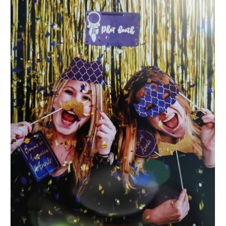 Photobooth Kit, Neujahrs-Fotokabine, Marineblau und Glitzergold, 12er-Set: Schnurrbart, Brille, Mund ...