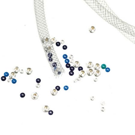 Graues Perlon-Röhrennetz, 1 m lang x 8 mm, zum Füllen mit Strasssteinen und Perlen