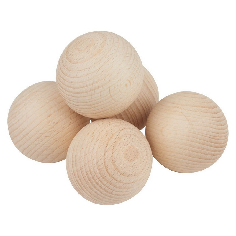 Lot de 5 Boules pleines, diam. 5 cm, Billes en bois de hêtre non traité, non percée
